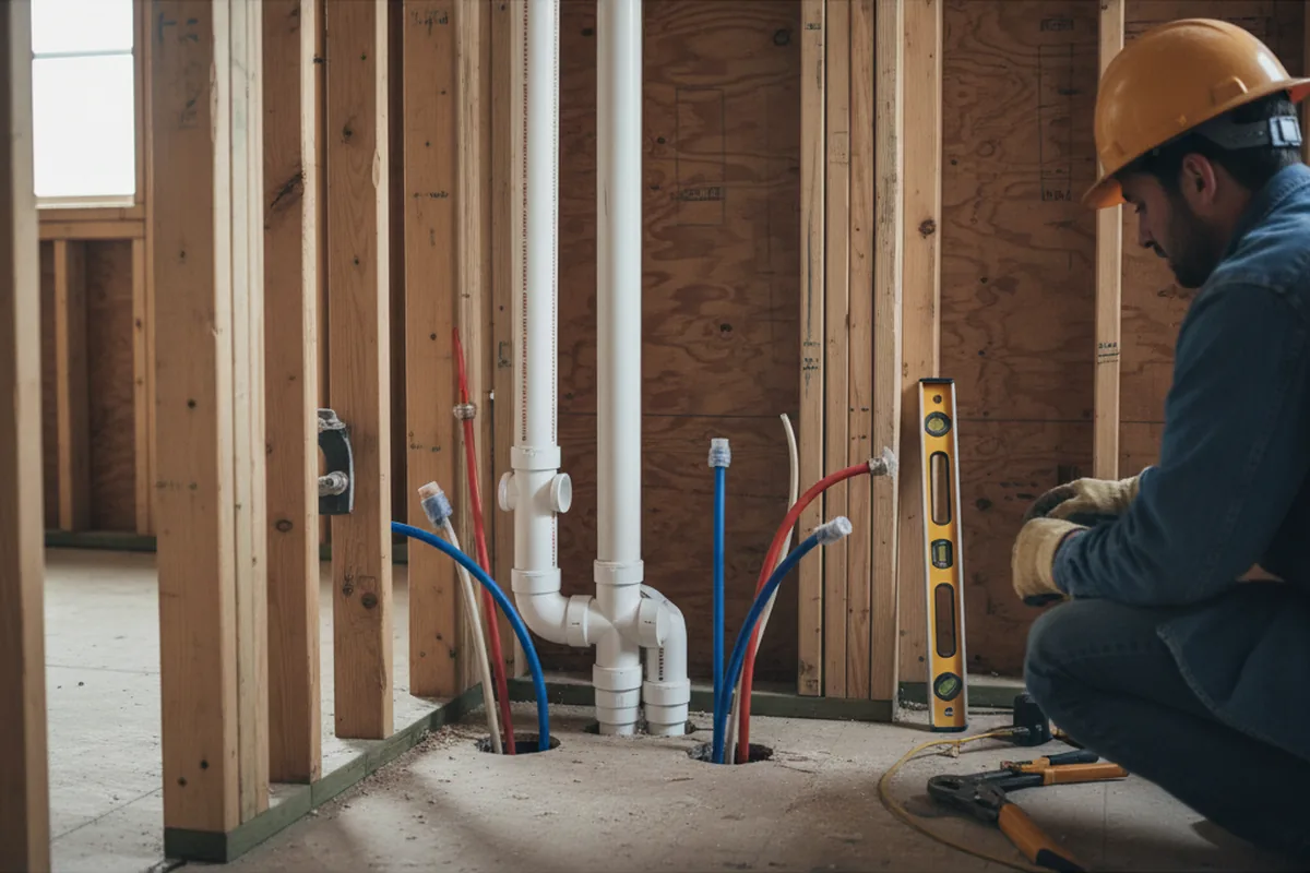 Drain and supply rough-in during Sump Pump Repair in Wellfleet